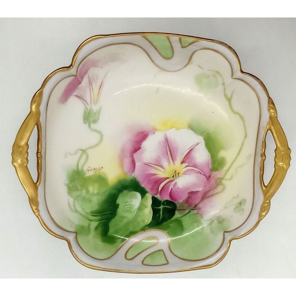 Limoges Coronet Plate with Pink Roses & Gold Border Signed Antique EUC